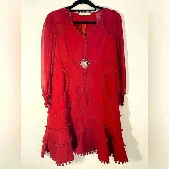 AVANTLOOK Red Pom Pom Dress from Saks Fifth Avenue Womens size Medium - Picture 1 of 10
